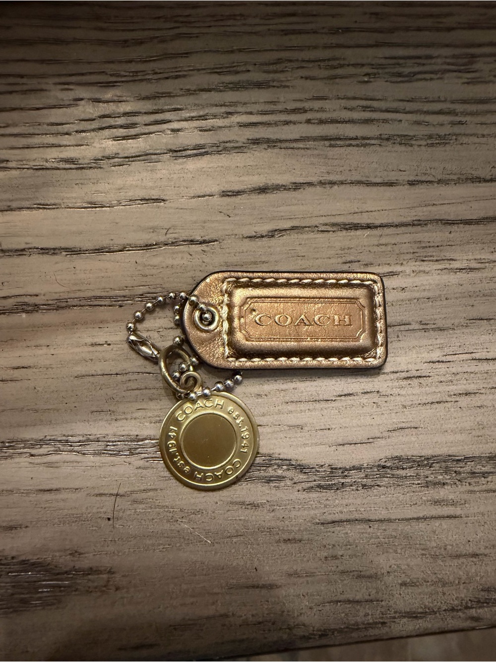 Coach Metallic Gold Leather Key & Medallion Tag